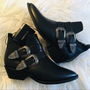 Forever 21 western style black buckle ankle boots